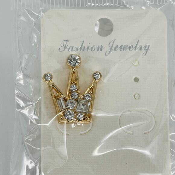 Gold Plated Crown with Faux Jewels Tuxedo / Suit Accessory / Pin / Cufflink New - Picture 2 of 6